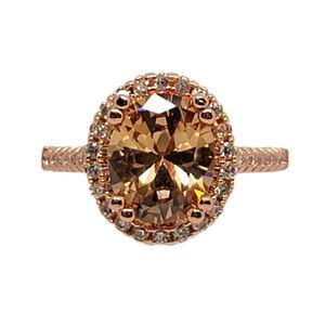 Simulated Oval Morganite And Round Diamond Rose Gold Plated Ring Size 7 1/2